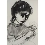 Ruth Schloss, Portrait of a Girl, Mixed media on paper
