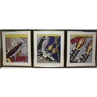 As I Opened Fire by Roy Lichtenstein, Triptych of offset color lithographs, sold May 2022