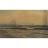 Franklin Briscoe, Ships at Sunset, Oil on board