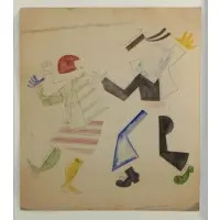 Vladimir Lebedev, Sailor Dancing with Woman with Blue Glove, Gouache on buff paper