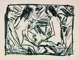 Otto Mueller, Ein kniendes und ein sitzendes Mädchen unter Blättern, 1920, Lithograph