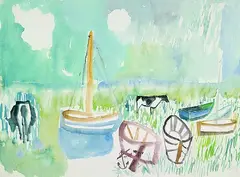 Boote und Kühe am Strand by Werner Gilles, 1936, Watercolour, sold May 2002