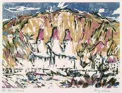 Rolf Nesch, Norwegische Landschaft, Linocut printed in colours