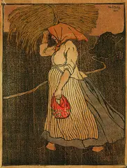 Heuträgerin by Emil Orlík, Woodcut, sold May 2002