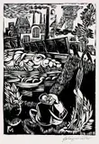 Liebespaar vor Industrielandschaft by Conrad Felixmüller, 1923, Woodcut, sold May 2002