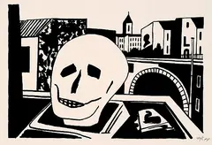 Totenkopf vor Stadt by Werner Heldt, 1949, Lithograph, sold May 2002