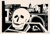 Werner Heldt, Totenkopf vor Stadt, 1949, Lithograph