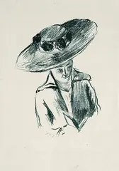 Lesende Dame mit großem Hut by Lesser Ury, Lithograph, sold May 2002