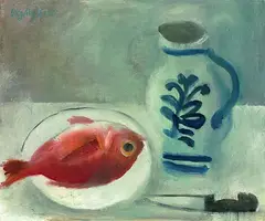 Oleg Zinger, Stilleben mit Fisch, 1987, Oil on canvas