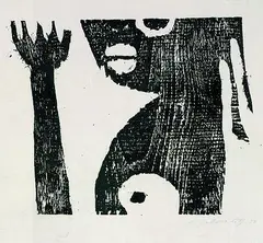 Wilhelm Loth, 3 Bll.: Abstrakte Kompositionen (2). Frauenportrait, 1950, Woodcut