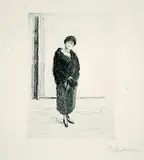 Max Liebermann, Junge Frau mit Pelz, Etching
