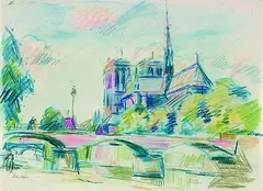 Emanuel Fohn, 2 Bll.: Pariser Straßenzug. Nôtre-Dame de Paris, Watercolour