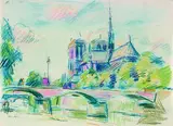 Emanuel Fohn, 2 Bll.: Pariser Straßenzug. Nôtre-Dame de Paris, Watercolour