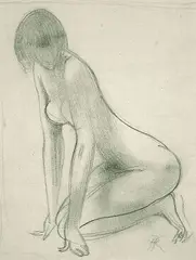 Richard Scheibe, Kniender Frauenakt, 1922, Pencil drawing