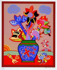 Simon Dittrich, Blumenstrauß mit Sonne, 1973, Silkscreen printed in colours