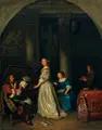 Caspar Netscher, Musizierendes Paar, Öl auf Leinwand, oben rund