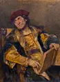 Eduard Karl Franz von Gebhardt, Eudard Karl Franz von Gebhardt, Bildnis eines Kaufmanns in altdeutscher Tracht. Wohl spätes 19. Jh, Öl auf Papier, von Künstlerhand auf Leinwand kaschiert