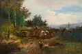 Joseph Rummelspacher, Landschaft mit Holzfuhrwerk, 1876, Öl auf Leinwand