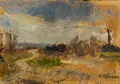 Rudolf Höckner, Landschaft bei Weimar. Wohl 1920er/1930er Jahre, Öl auf Malpappe