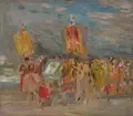 Robert Sterl, Prozession, 1914, Öl auf Malpappe, auf Hartfaser kaschiert