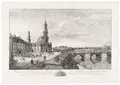 Perspective de la Facade de la Roiale Eglise Catolique, avec une part du Palais... by gen. Canaletto Bernardo Bellotto, 1748, Radierung auf Bütten mit Wasserzeichen (Pinienzapfen?), sold Jun 2026
