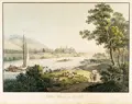 Friedrich August von Lawrence, Schloss Pillnitz an der Elbe, Um 1795, Umrissradierung, koloriert