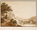 Christian Gottlob Hammer, Vue de Tharand près de Dresde, Radierung, in Sepiatönen koloriert auf "Whatman"-Bütten
