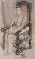 Wilhelm Dodel, Bildnis einer Dresdner Kohlegrubenbesitzerin. Mitte 1930er Jahre, Kohlestift- und Rötelzeichnung über Grafit und Deckfarben auf grauem Packpapier