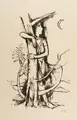 Karl Hofer, Mädchen, einen Baumstamm umfassend, 1923, Lithografie auf kräftigem Japan