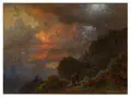 Robert Kummer, Salzkammergut mit abendlichem Gewitter, 1881, Öl auf Malpappe