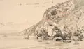 Achille Gigante, Amalfi, 1842, Bleistiftzeichnung, partiell sparsam koloriert und weiß gehöht