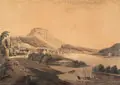 Christian August Günther, Festung und Städtchen Königstein von der Morgenseite, Um 1810, Umrissradierung, koloriert und partiell eiweißgehöht