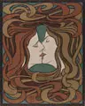 Peter Behrens, Der Kuss, 1898, Farbholzschnitt auf Japanbütten