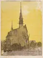 Siegfried Berndt, Kirche im Morgenlicht / Winterliche Kirche. 1907/ Wohl 1906, Zwei Farbholzschnitte auf gelblichem Japan