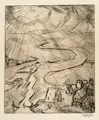 Fritz Schaefler, Flußlandschaft, 1918, Radierung mit Plattenton auf gelblichem Similijapan