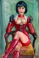 Dame in Rot / Dame mit schwarzen Strümpfen. Wohl 1930er Jahre by Hans (Johann) Clar, Öl auf Hartfaser, sold Nov 2025