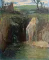 Hermann Hendrich, Badende und Waldschrat, Um 1915, Öl auf Malpappe