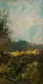 Rudolf Höckner, Abendlicher Waldsaum. Wohl 1930er Jahre, Öl auf Malpappe