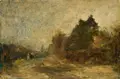 Rudolf Höckner, Norddeutsches Dorf. Wohl 1930er Jahre, Öl auf Malpappe