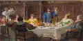 Max Pietschmann, Historische Gesellschaft an einer Festtafel, 1907, Öl auf Malpappe