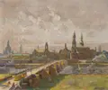 Rudolf Poeschmann, Dresden mit Augustusbrücke. Im Frühling, Wohl 1930, Öl auf Leinwand