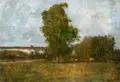 Léon Richet, Landschaft bei Barbizon. spätes 19. Jh, Öl auf Leinwand, auf Malpappe maroufliert