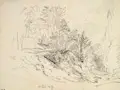Waldhang mit Holzsteg / Elbzillen. 1879 / um 1855/1860 by Christian Friedrich Gille, Zwei Bleistiftzeichnungen. "Ein Waldhang mit Holzsteg" u.Mi. monogrammiert "CG" und ausführlich datiert "21 Juli 79", u., sold Nov 2025