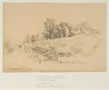 Carl Wilhelm Müller, Alpenländische Alm mit Bauernhof, 1865, Bleistiftzeichnung