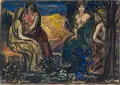 Ludwig von Hofmann, Vier Frauen im Gespräch. 1. Viertel 20. Jh, Aquarell und Kohlestiftzeichnung