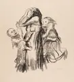 Käthe Kollwitz, Gefallen, 1921, Kreidelithographie auf gelblichem, gerippten Bütten mit Wasserzeichen o.re. (aufrechter, bekrönter Löwe über den Initialen "JWZ" )