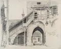 Ascan Lutteroth, Das Klingentor in Rothenburg ob der Tauber, 1890, Bleistiftzeichnung auf Velin