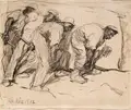 Robert Sterl, Steinheber am Werkblock, 1912, Kohlestiftzeichnung auf ockerfarbenem Bütten