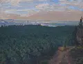 Theophil Heinke, Blick vom Wolfshügel auf Dresden. Wohl Anfang 20. Jh, Öl auf Leinwand, vollflächig auf Malpappe kaschiert