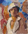 Otto Hettner, Bildnis Jeanne mit Hut, Um 1919, Öl auf sehr kräftiger Holztafel